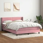 Pat box spring cu saltea, roz, 160x210 cm, catifea GartenMobel Dekor