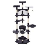 Ansamblu de joaca pentru pisici, cu loc pentru zgariat, ascuns, culcus, minge, sfoara, 203cm, gri inchis Household NewTrend