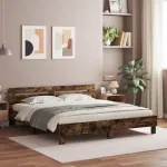 Cadru de pat cu tăblie stejar fumuriu 160x200 cm lemn prelucrat GartenMobel Dekor