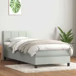 Pat box spring cu saltea, gri deschis, 90x220 cm, catifea GartenMobel Dekor
