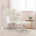 Scaun de relaxare cu taburet, alb crem, catifea GartenMobel Dekor