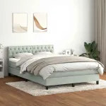Pat cu arcuri cu saltea și LED, gri deschis, 160x210 cm, catifea GartenMobel Dekor