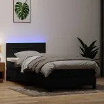 Pat cu arcuri cu saltea și LED, negru, 80x220 cm, catifea GartenMobel Dekor