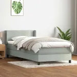 Pat box spring cu saltea, gri deschis, 90x220 cm, catifea GartenMobel Dekor