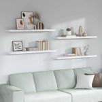 Raft de perete Pe perete 4 pcs Marmură albă 120 x 23,5 x 4 cm GartenMobel Dekor