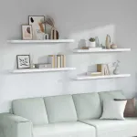 Raft de perete Pe perete 4 pcs Marmură albă 120 x 23,5 x 4 cm GartenMobel Dekor