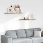 Raft de perete cu raft 2 pcs Maro 100 x 9 x 3 cm Lemn compozit GartenMobel Dekor