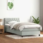 Pat cu arcuri cu saltea și LED, gri deschis, 90x220 cm, catifea GartenMobel Dekor