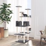 Ansamblu de pisici, stâlpi din funie sisal, gri închis, 167 cm GartenMobel Dekor