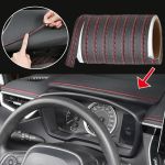 Banda decorativa pentru interiorul vehiculului, lungime 2m, din piele ecologica, culoare Neagra + cusatura Rosie FAVLine Selection