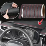 Banda decorativa pentru interiorul vehiculului, lungime 2m, din piele ecologica, culoare Neagra + cusatura Rosie FAVLine Selection