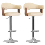 Scaune de bar, 2 buc., crem, lemn curbat și piele ecologică GartenMobel Dekor