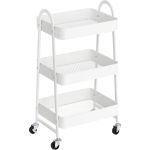 SONGMICS Carucior depozitare 3 niveluri cu roti si frane, structura metalica, 41x31x78 cm, alb Household NewTrend