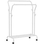SONGMICS Suport pentru haine pe roti, cu polita, sina dubla, cadru metalic, sarcina 100kg, 53x104x155cm, alb Household NewTrend