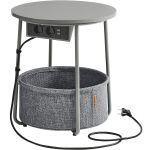 VASAGLE Masuta de cafea rotunda cu cos de stofa, statie de incarcare 2 prize si 2 USB, 45x50cm, gri argintiu Household NewTrend