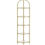 VASAGLE Raft de colt cu trepte pentru dormior, 5 etaje, din sticla securizata, cadru din otel, 28x28x158cm, auriu Household NewTrend