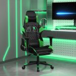 Scaun de gaming cu suport picioare negru/verde, piele ecologică GartenMobel Dekor