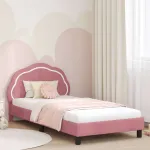 Cadru de pat pentru copii cu spătar Roz 90 x 200 cm Catifea GartenMobel Dekor