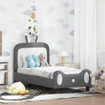 Cadru de pat pentru copii cu spătar Gri deschis 70 x 140 cm PU GartenMobel Dekor