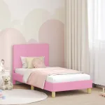 Cadru de pat pentru copii cu spătar Roz 80 x 160 cm țesătură GartenMobel Dekor