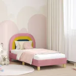 Cadru de pat pentru copii cu spătar Roz 80 x 160 cm Catifea GartenMobel Dekor
