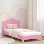 Cadru de pat pentru copii cu spătar Roz 90 x 200 cm țesătură GartenMobel Dekor