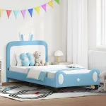 Cadru de pat pentru copii cu spătar albastru 90 x 200 cm PU GartenMobel Dekor