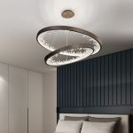 Lustra LED suspendata cu telecomanda, Cristale K9, 110W, 2 Cerc, lumina Rece/Calda/Neutra, Dimabila, Negru, Inaltime Reglabila ModernLight Concept