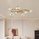 Lustra cu Abajur Rotund ,VENERE Luce, 3 Cercuri, 7xG9, Auriu, Metal , Inaltime Reglabila ModernLight Concept
