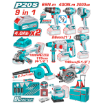 TOTAL - KIT COMBO 20V - 4.0Ah - BORMASINA, MASINA INSURUBAT, POLIZOR UNGHIULAR, ROTOPERCUTOR, FIERAS PowerTool TopQuality