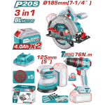 TOTAL - KIT COMBO 20V - 4.0Ah - FIERASTRAU CIRCULAR, SLEFUITOR , MASINA DE GAURIT CU IMPACT (INCLUDE PowerTool TopQuality