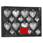 Set globuri decorative in forma de inima, 16 bucati, plastic, 4-7 cm, argintiu Household NewTrend