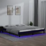 Cadru de pat cu LED, negru, 160x200 cm, lemn masiv GartenMobel Dekor