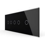 Panou Intrerupator Dublu + Dublu + Simplu cu Touch LIVOLO din Sticla, Standard Italian - 6/7M SmartElectro IntelligentHouse