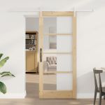 Ușă glisantă natural 78 x 202 cm Lemn masiv de pin și sticlă GartenMobel Dekor