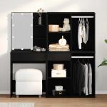 Set masă de machiaj cu LED Stejar Negru 140 x 40 x 140 cm GartenMobel Dekor