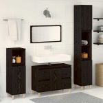 Set de mobilier pentru baie Pe perete cu ușă 3 pcs Stejar Negru GartenMobel Dekor