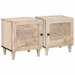 Dulap de noapte 2 pcs Bej 40 x 33 x 46 cm Lemn masiv de acacia GartenMobel Dekor