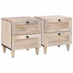 Dulap de noapte 2 pcs Bej 40 x 33 x 46 cm Lemn masiv de acacia GartenMobel Dekor