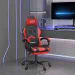 Scaun de gaming pivotant/suport picioare negru/roșu piele eco GartenMobel Dekor