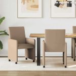 Scaune de dining cu roți 2 pcs Cappuccino 57 x 66 x 94 cm GartenMobel Dekor