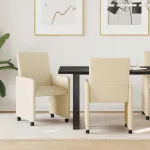 Scaune de dining cu roți 2 pcs Crem 57 x 66 x 94 cm țesătură GartenMobel Dekor