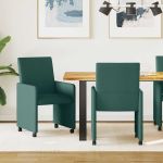 Scaune de dining cu roți 2 pcs Verde închis 57 x 66 x 94 cm GartenMobel Dekor