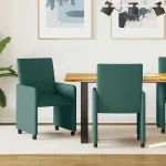 Scaune de dining cu roți 2 pcs Verde închis 58 x 65 x 94 cm GartenMobel Dekor