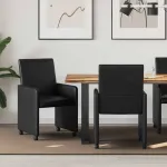 Scaune de dining cu roți cu roți 2 pcs Negru 57 x 66 x 94 cm GartenMobel Dekor