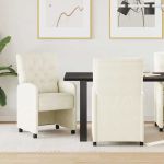Scaune de dining cu roți 2 pcs Crem 58 x 67 x 97 cm Catifea GartenMobel Dekor