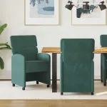 Scaune de dining cu roți 2 pcs Verde închis 58 x 65 x 98 cm GartenMobel Dekor