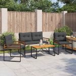 Set de Mobilier pentru Exterior cu pernă 4 pcs Gri închis GartenMobel Dekor