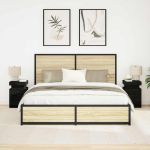 Dulap de noapte cu sertar 2 pcs Stejar Negru 35 x 39 x 55 cm GartenMobel Dekor