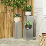 Suport pentru plante 3 pcs Argintiu Oțel galvanizat GartenMobel Dekor